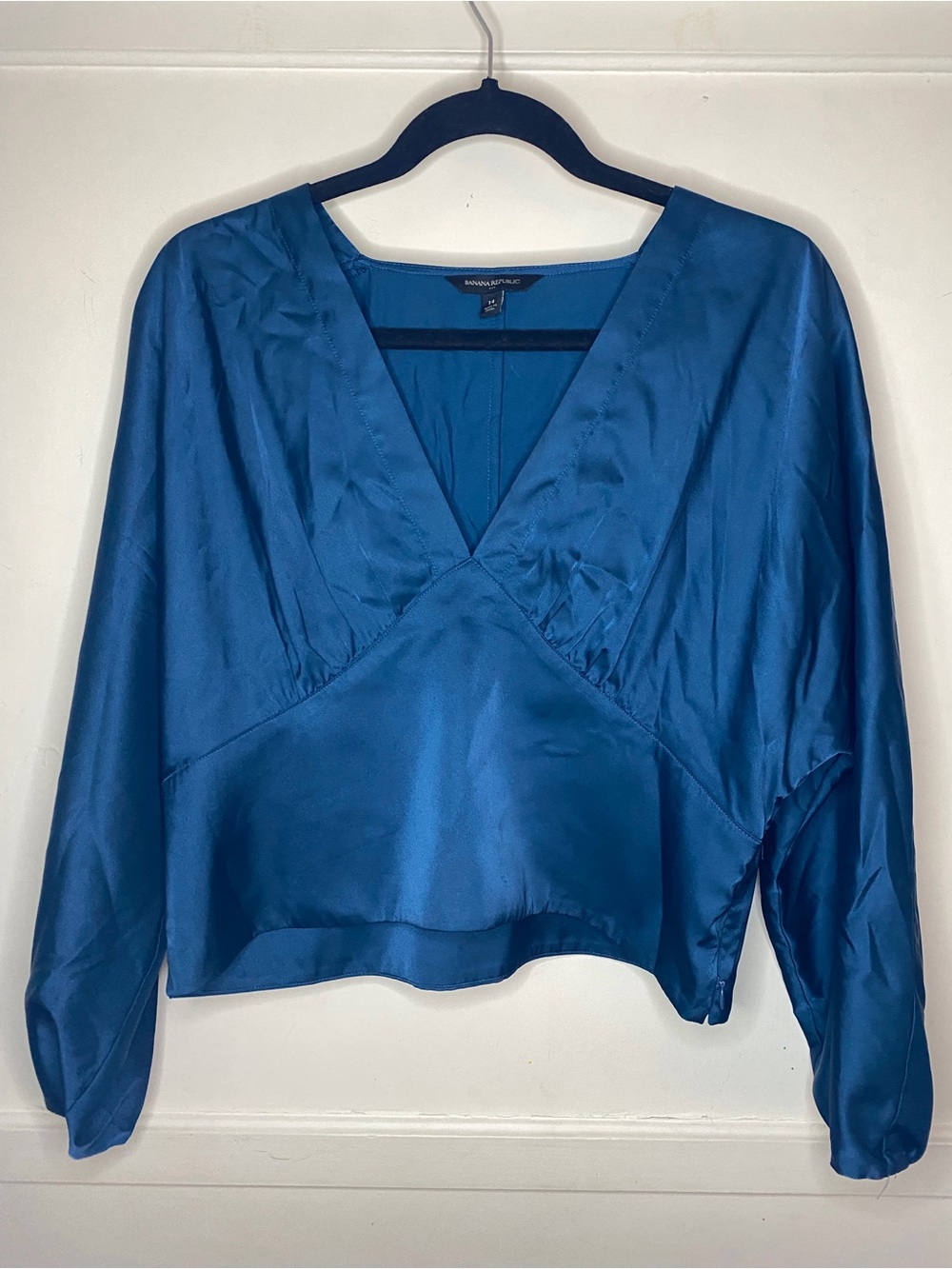 Banana Republic Satin Teal V-Neck Blouse
